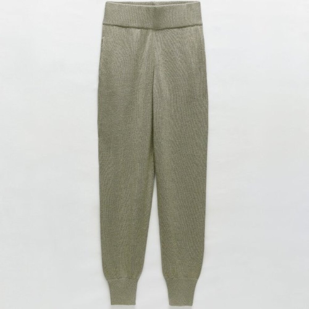 Green Zara Linen Blend Elastic Waist Knit Lounge Joggers Pants (NWT)